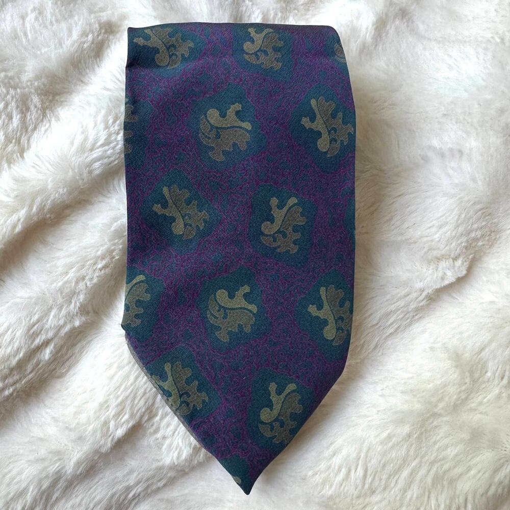 Vintage Geoffrey Beene Silk Tie Purple Teal Blue 90s Y2k